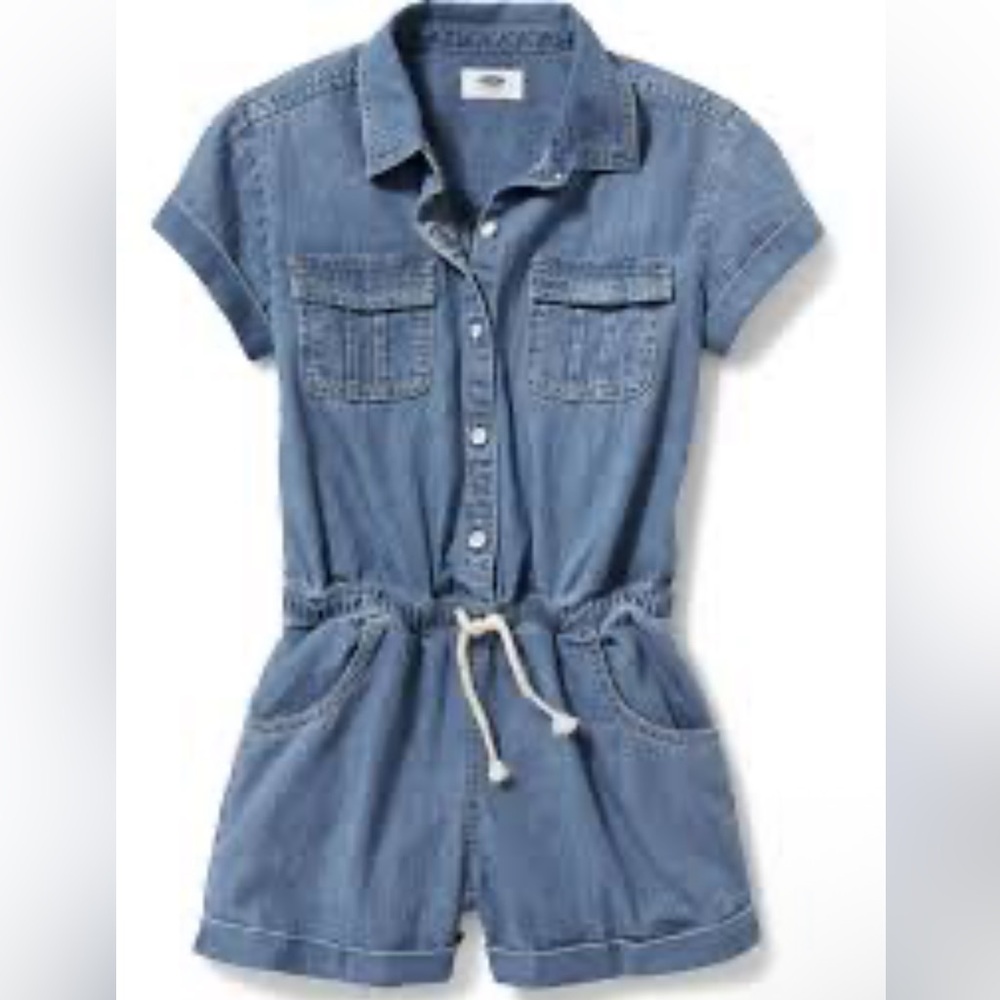 Old Navy Blue Denim Romper and hat bundle